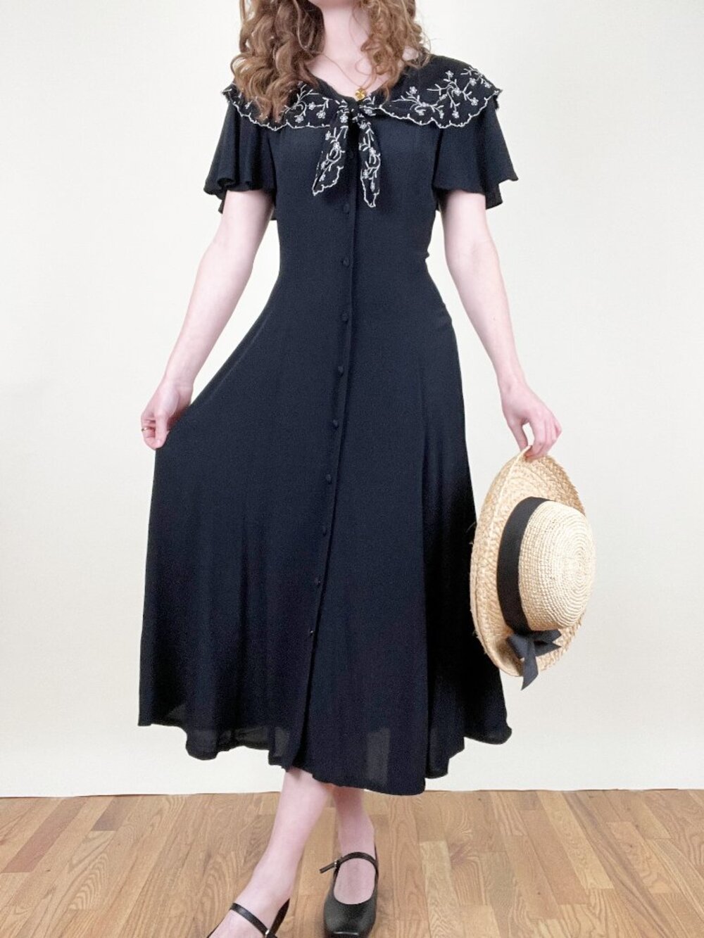 Vintage 90s Whimsigoth Midi Maxi Dress Embroidered Romantic Witchy Romantic Boho